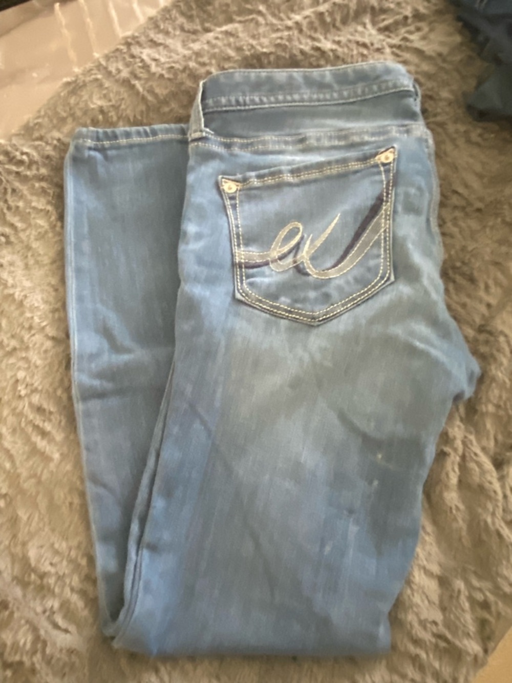 Express Light Blue Skinny Jeans with Embroidered Back Pocket